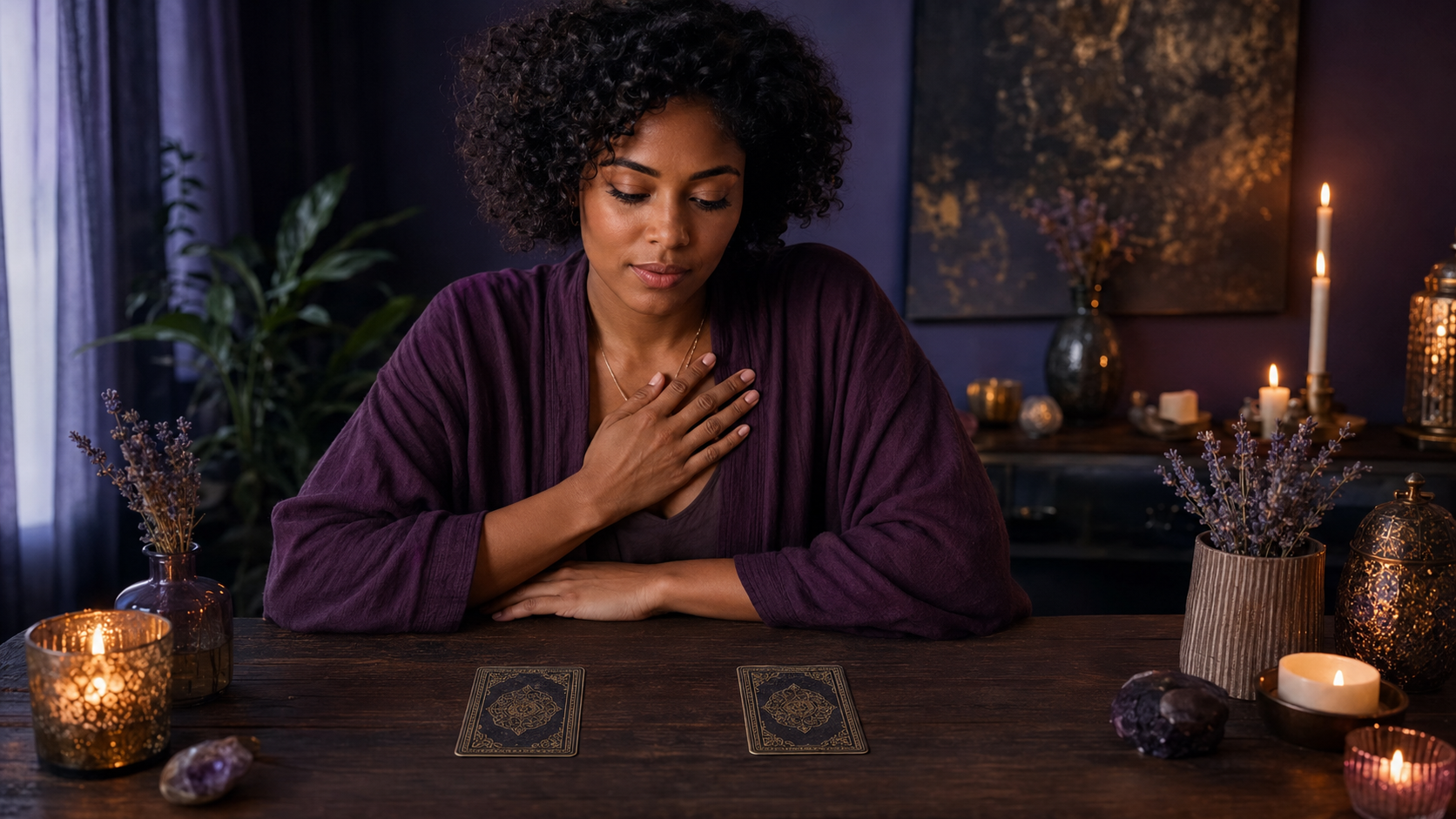 Woman reflecting on a focused yes or no tarot reading 1.00