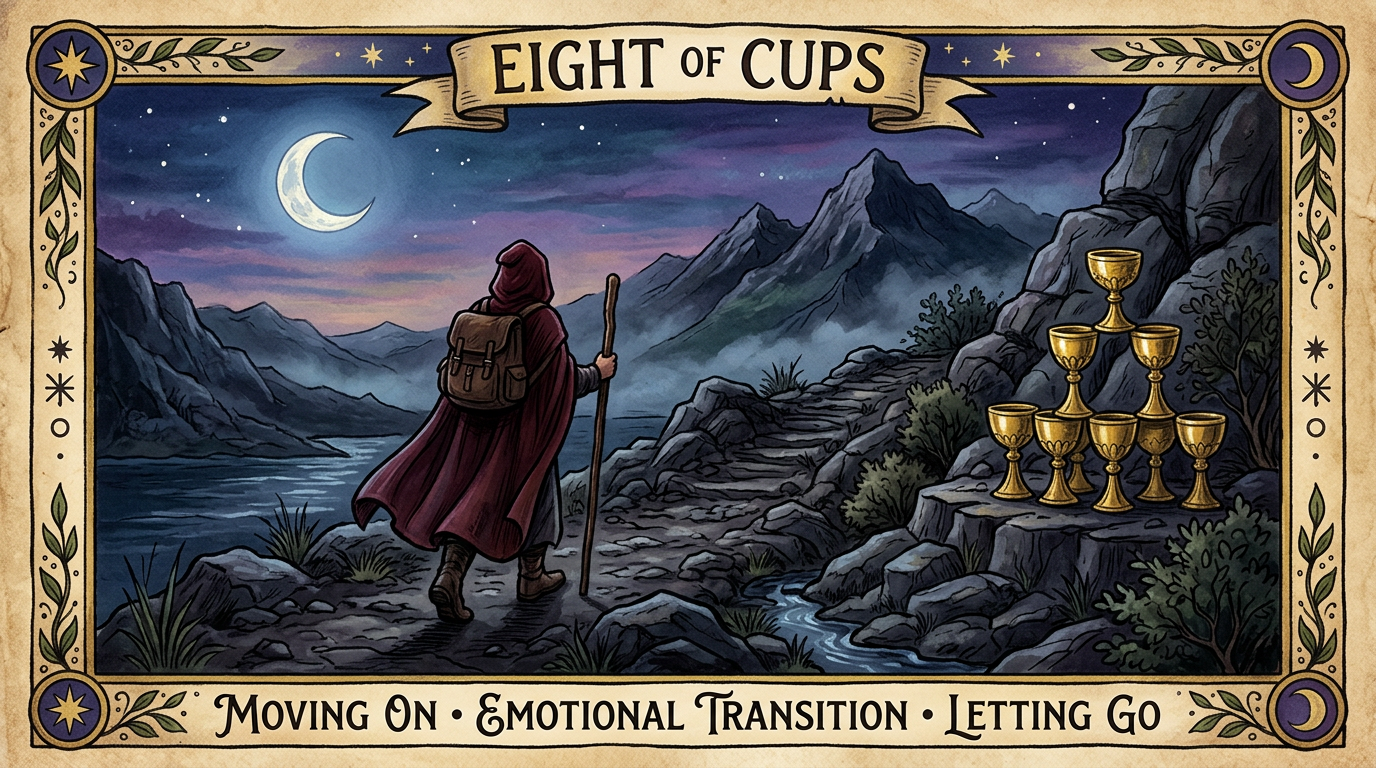 MysticX Tarot Series: Eight of Cups— Moving On, Emotional Transition & Letting Go