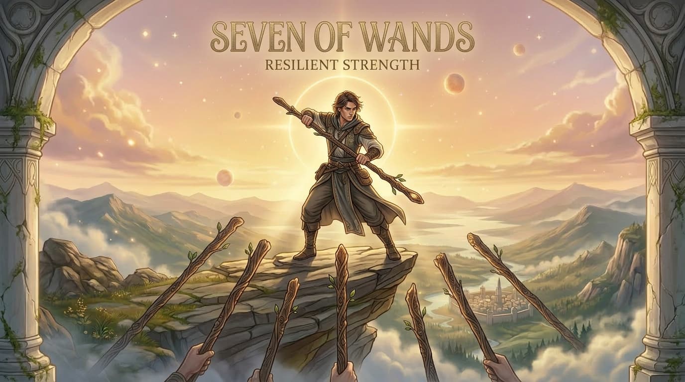MysticX Tarot Series: Seven of Wands - Defense, Competition & Inner Strength